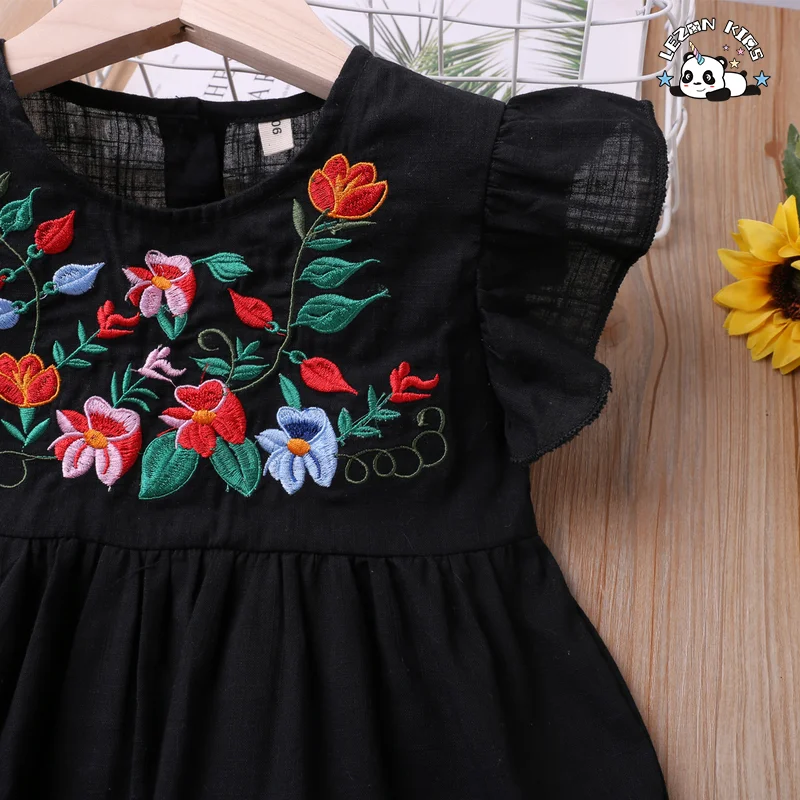 LEZONKIDS - Customized Girls Clothing Toddler Girls Clothing Sets Ruffle Flower Embroidery Short Girls Set